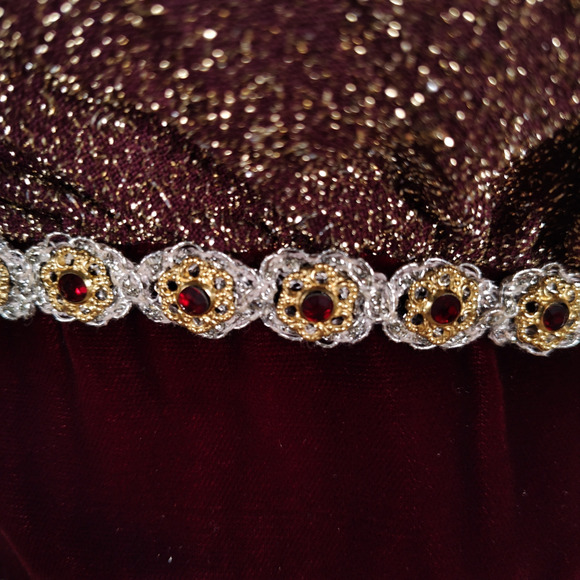 Vintage 70s Lurex Velvet Formal Dress Mock Neck Metallic Boho Holiday 0 - Picture 6 of 16